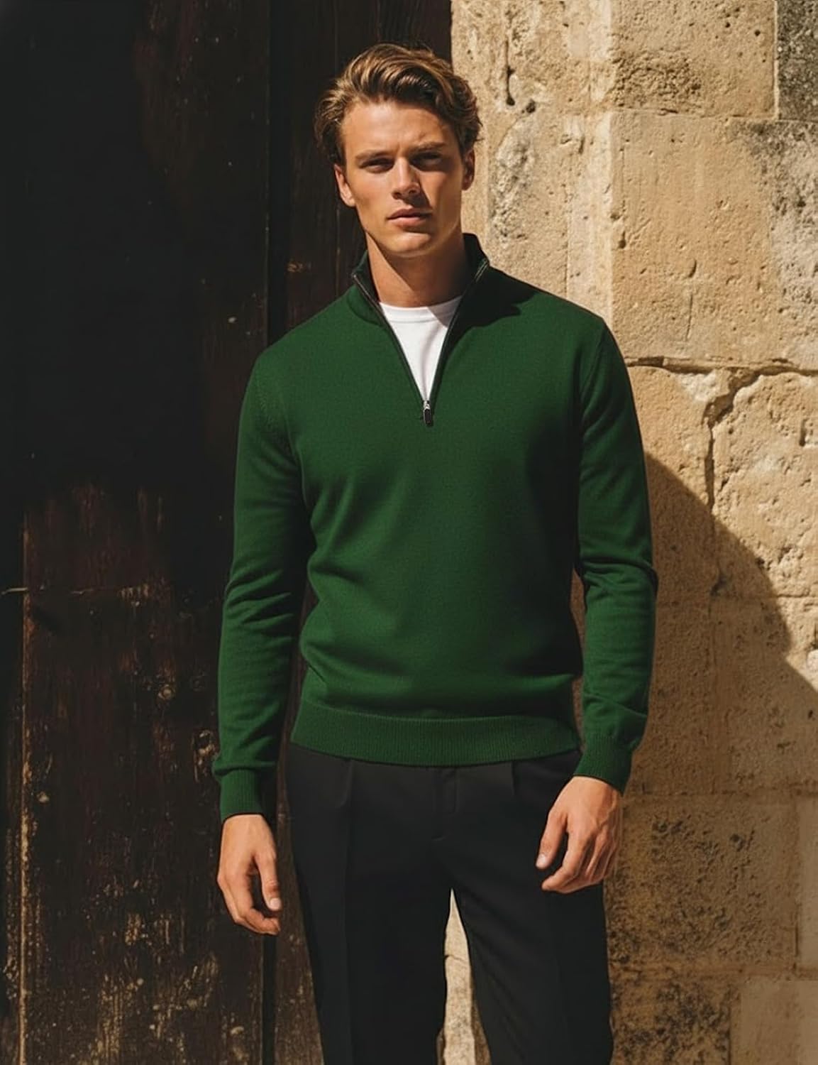 H2H Mens Quarter Zip Pullover Sweater Casual Slim Fit Polo Sweater - Image 2