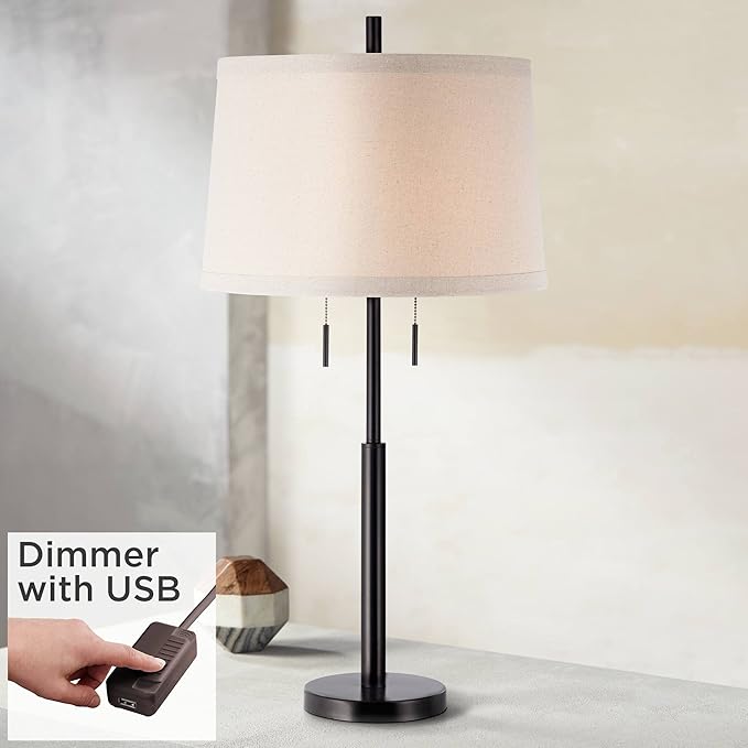 Lámpara de Mesa Moderna 83 cm con Puerto USB y Regulador Bronce miniatura 2