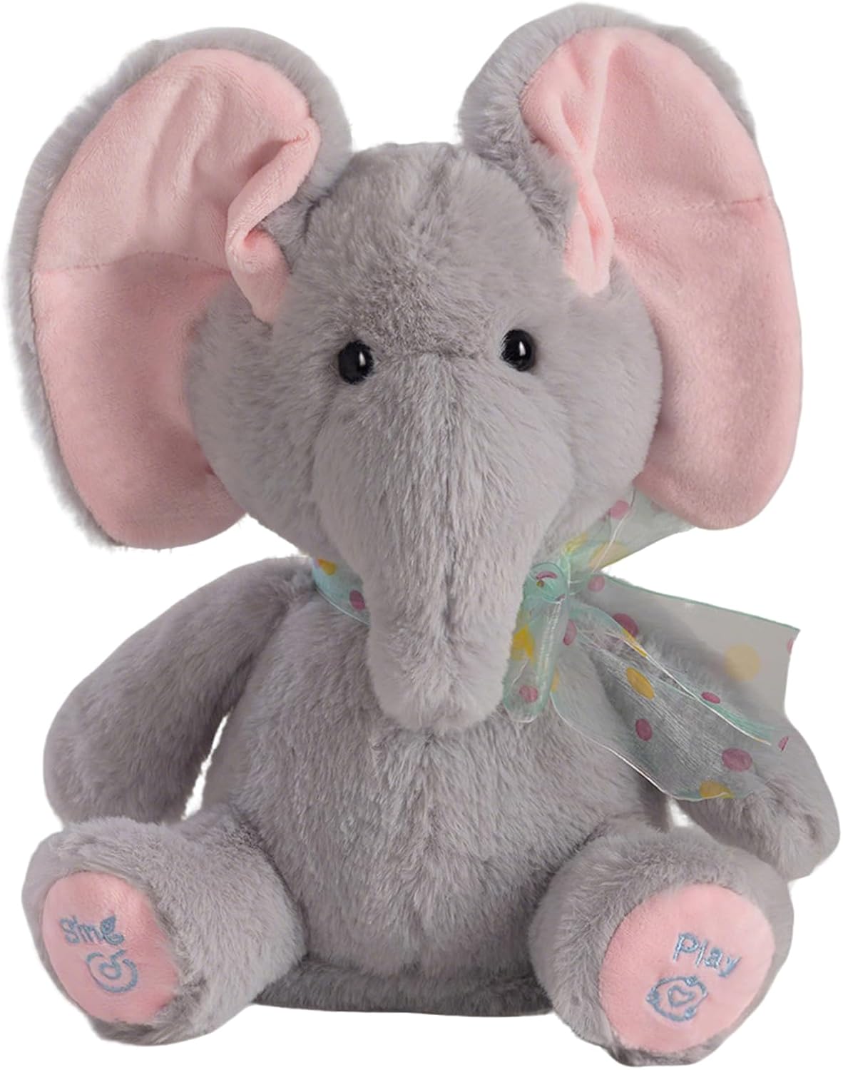 Peek A Boo Elephant Stuffed Animal with Flapping Ears,Bedtime Singing Talking Elephant Plush Toys Repeats What You Say Glowing Musical Toy for Baby Christmas Birthday Gifts for Girls Boys (Gray)