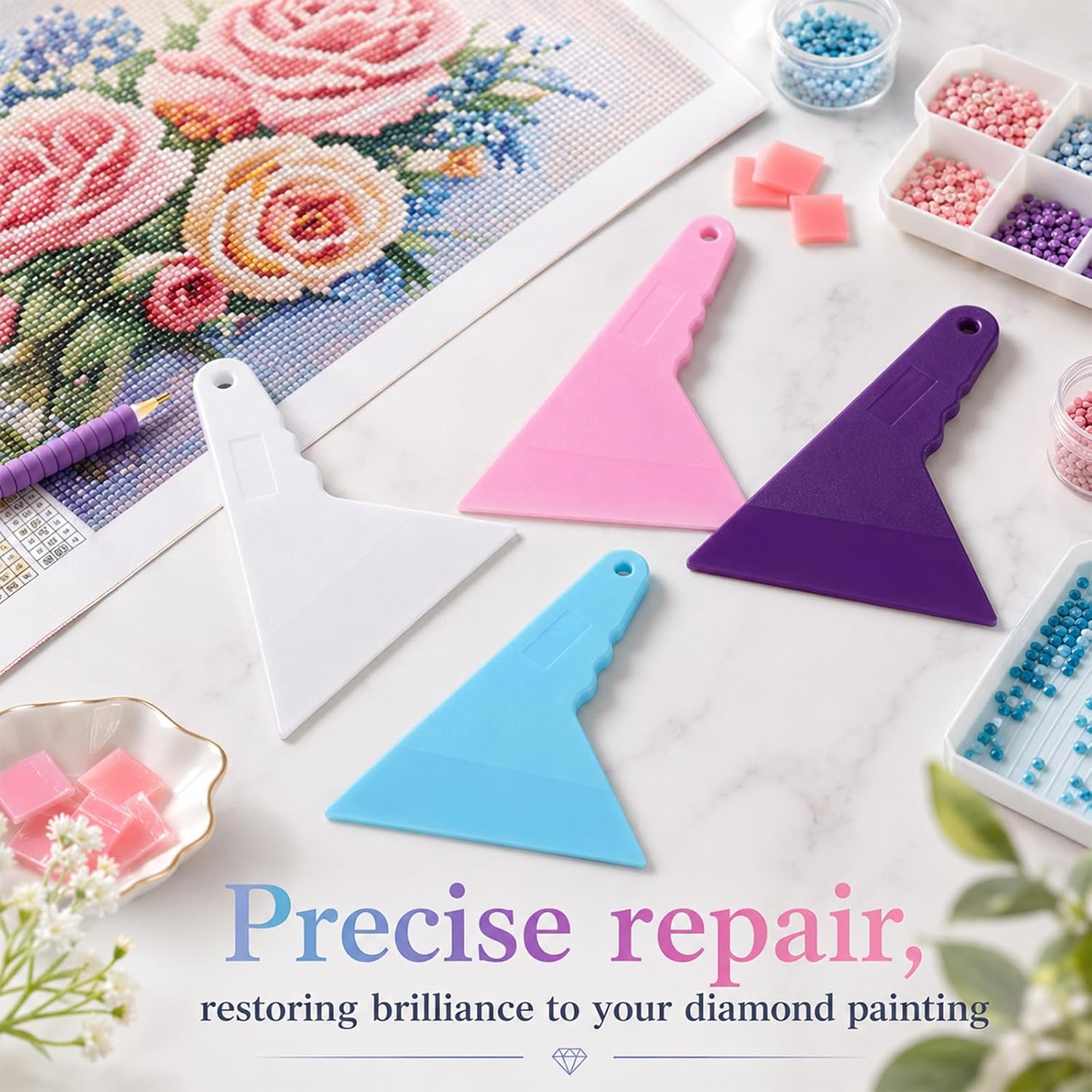 DOPENSPI 4Pcs Diamond-Paint Art Aligning Tool, Colorful Diamond-Paint Art Fix Tools Diamond Arts Straightening Tool Colorful Diamond-Arts Scraper for Diamonds Arts Tools Kits Diamond Paint Supplies