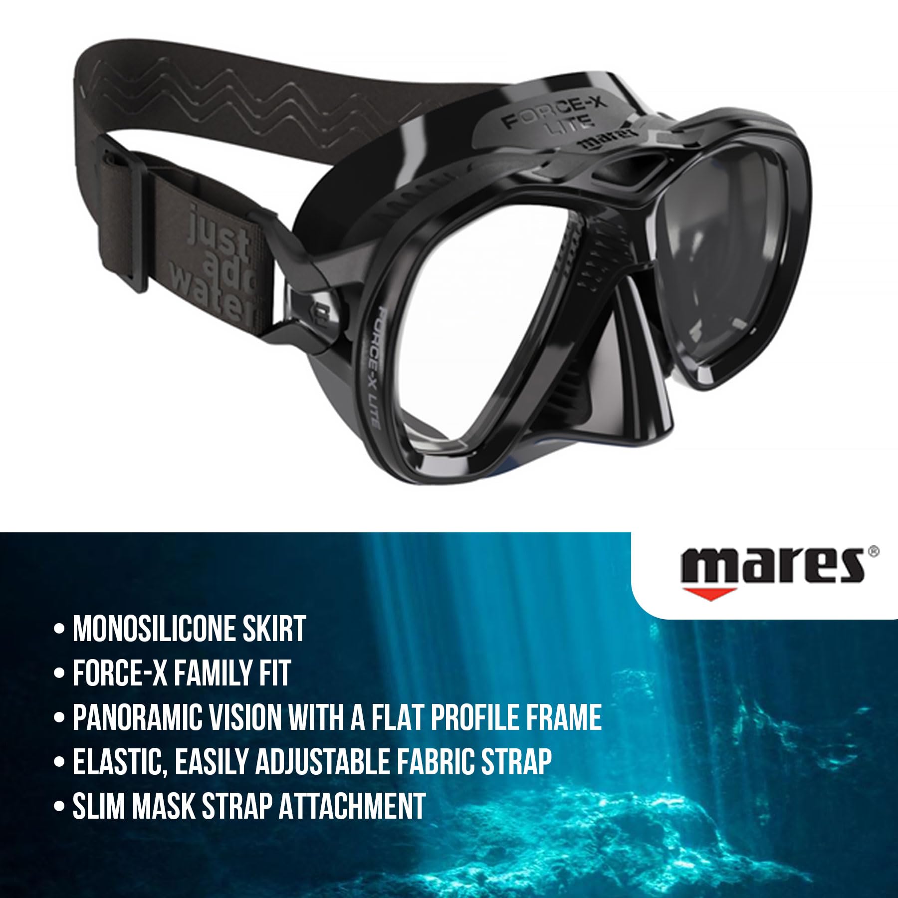 Mares Force X Lite Máscara de Submarinismo (bucear) Negro, Mono Silicona (Nero/Nero)