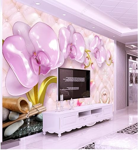 Amazon 3d高級ピンクジュエリーファレノプシスソフトバッグジュエリーtv背景壁カスタム3d壁画壁紙 400cmx280cm 157 4x110 2inch 壁紙