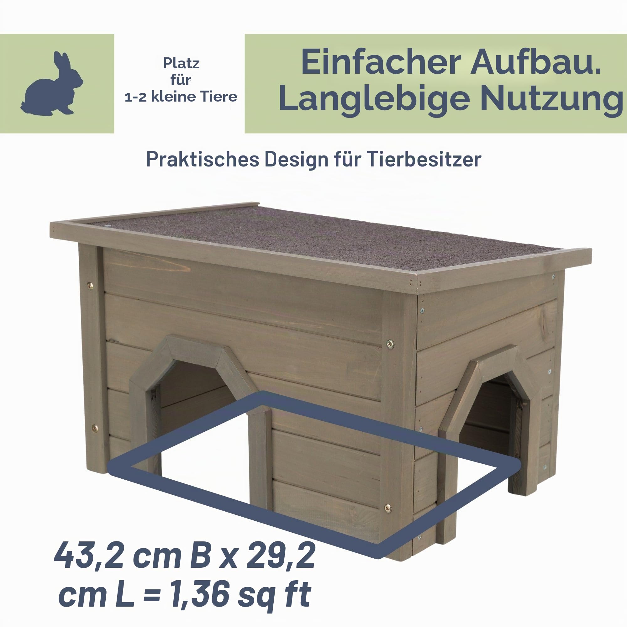Trixie wetterfestes Kleintierhaus Natura Kleintierhaus, 50 × 30 × 37 cm, Grau-Grün - 62397
