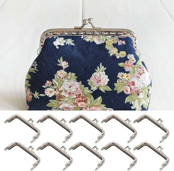 10pcs Purse Frame, Metal Frame Kiss Clasp Lock, Metal Frame Purse Frame Kiss Clasp Lock, Square Bag Kiss Clasp Frame for DIY Craft, Purse Making, Bag Making (8.5cm)