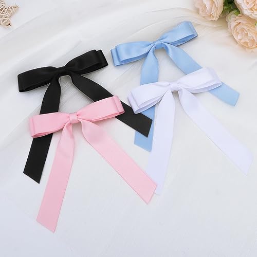 Miniatura 8 de CIEHER 4 pinzas de lazo para el cabello para mujeres y niñas, pinzas para el cabello con lazo negro y beige, accesorios para coleta, accesorios para
