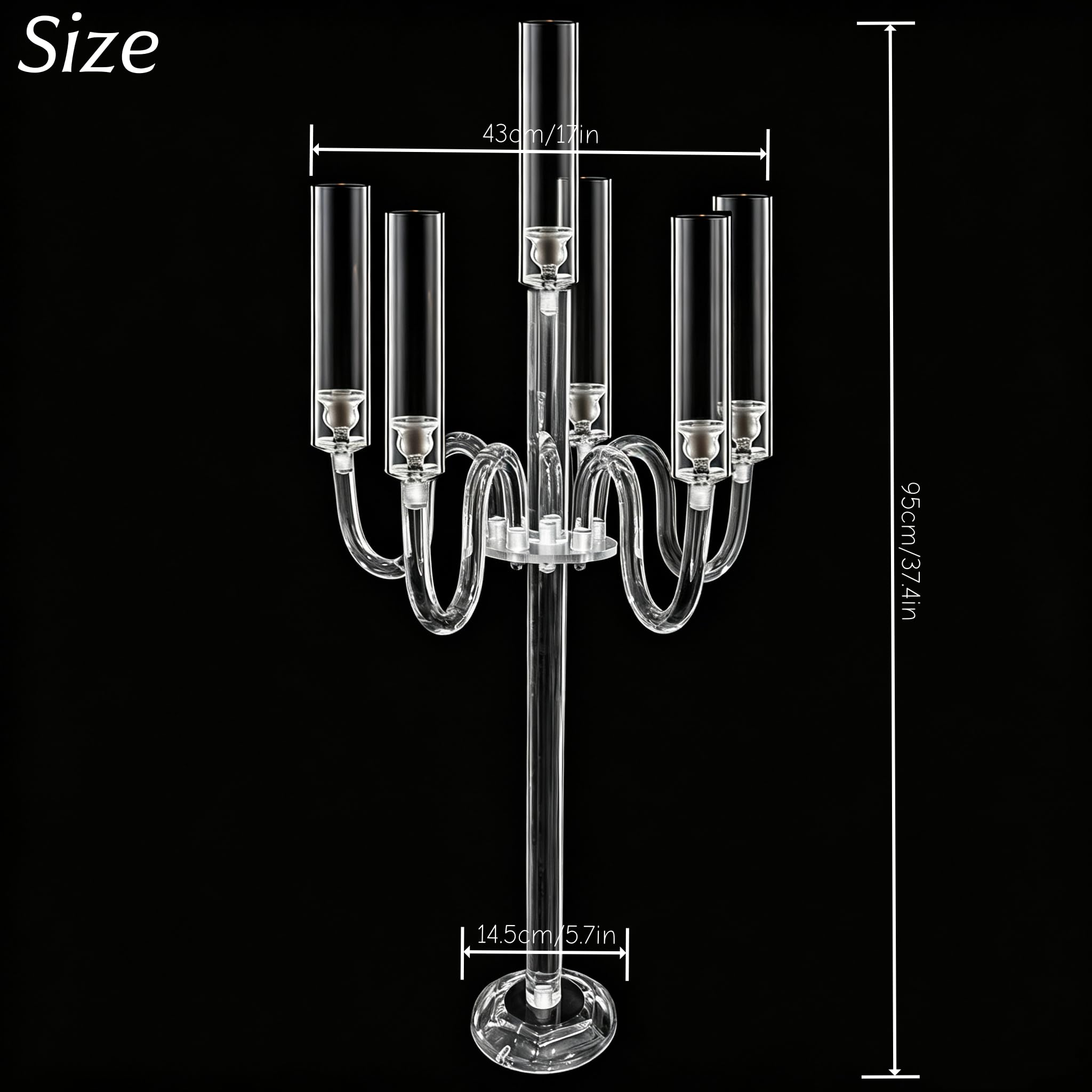 Acryl-Kandelaber-Mittelstücke für Tische, 95 cm hoch, 6-armig, Acryl-Kerzenhalter für konische LED-Kerzen, transparenter Kerzenhalter für Hochzeit, Tafelaufsatz, Dekoration, Party, Event, Empfang,