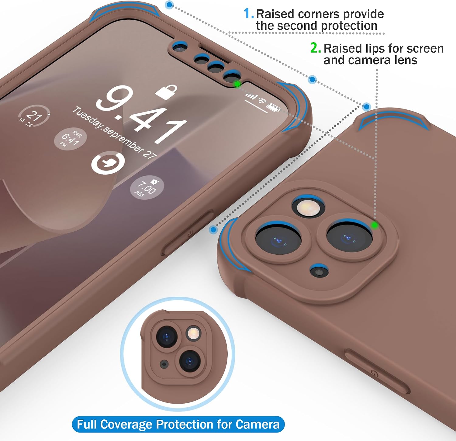  for iPhone 13 Mini Case, with [2 Screen Protectors] [15 Ft Military Grade Drop Test] [Camera Protection] 360° Shockproof Slim Thin Phone Case iPhone 13 Mini Cover 5.4" Brown thumbnail