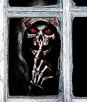 Vista 1 de FOIMAS Póster de Halloween para ventana, póster de esqueleto sangriento, decoración para fiesta de Halloween, decoración del hogar, accesorios