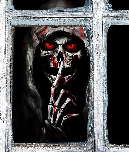 FOIMAS Póster de Halloween para ventana, póster de esqueleto sangriento, decoración para fiesta de Halloween, decoración del hogar, accesorios de