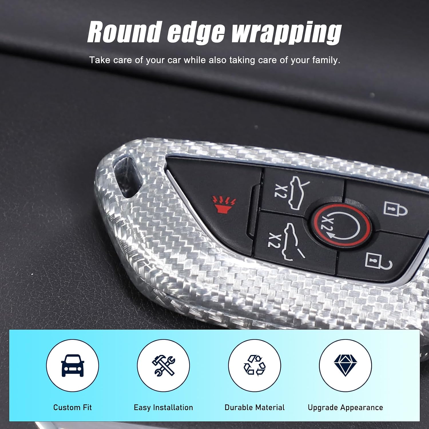 for Corvette C8 Real Dry Carbon Fiber Key Fob Case Cover Compatible with Corvette C8 2020-2024 2025,Car Smart Remote Key Fob Cover Case Protection Shell Accessories (Silver)