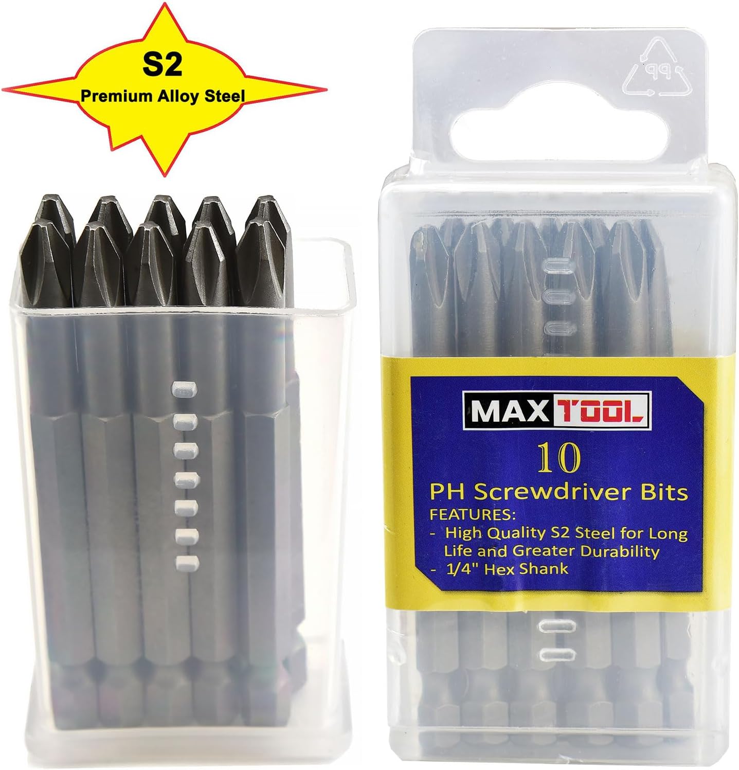 MaxTool 10PCs PH1 x 3 Inches Identical Screwdriver Power Bits Phillip No 1 Tip/Point/Head 1/4" Hex Driver S2 Alloy Steel; PH1x3P10-S2