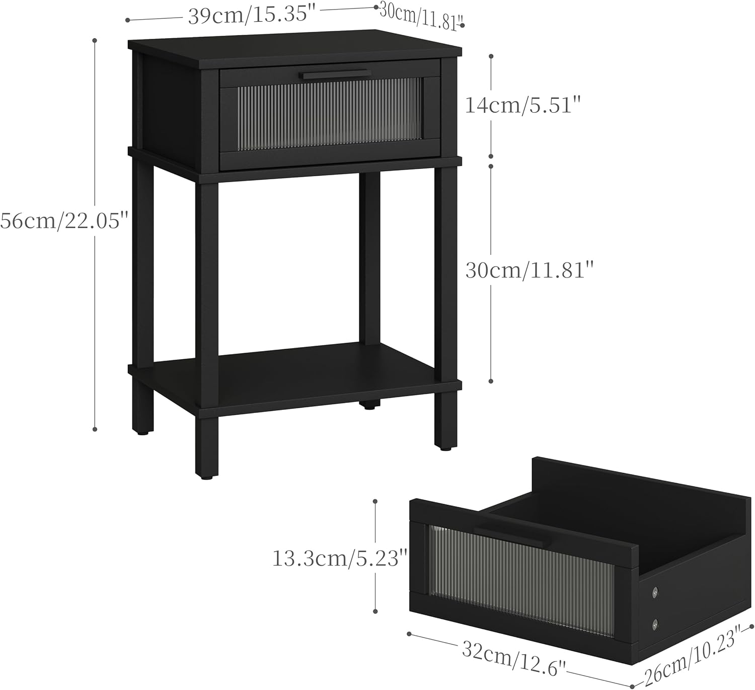 Nightstand Wooden Bedside Table with Drawer Black Night Stands Modern Style Small End Table Side Table with Storage Shelf for Bedroom Living Room MLBZ10B