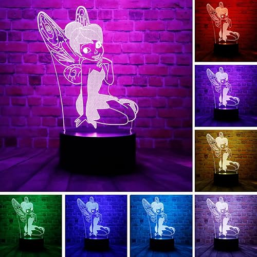 Sealinnayi Cartoon Magic Elf Tinker Bell Miss Bell Anime Character Figure 3D Led Optical Illusion Decor Table Lamp 7 Colors Remote Control Sleep Night Light Easter Xmas Birthday Gifts For Kids #TOP1