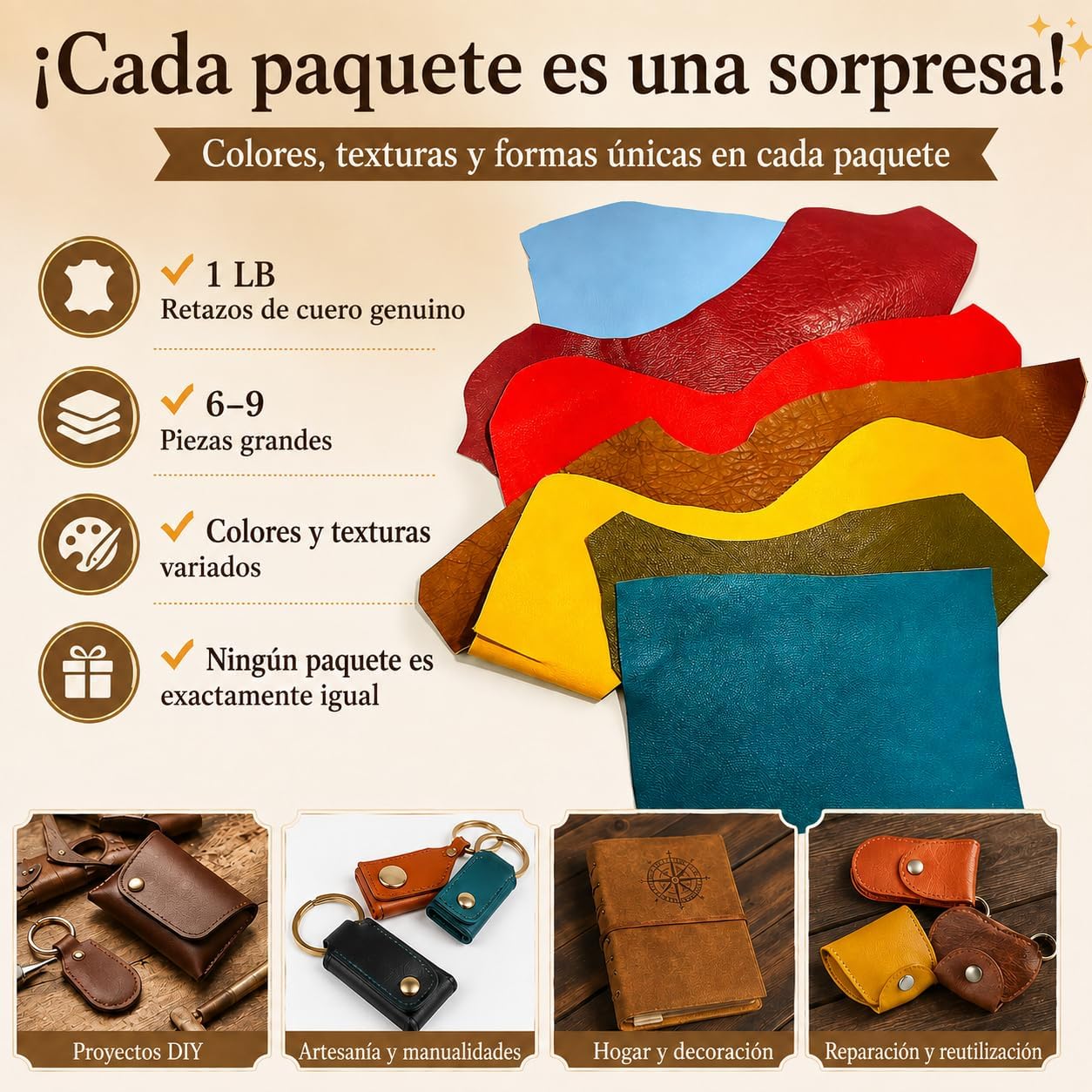 1LB Colorful Genuine Cowhide Leather Scraps & Pieces for Crafting
