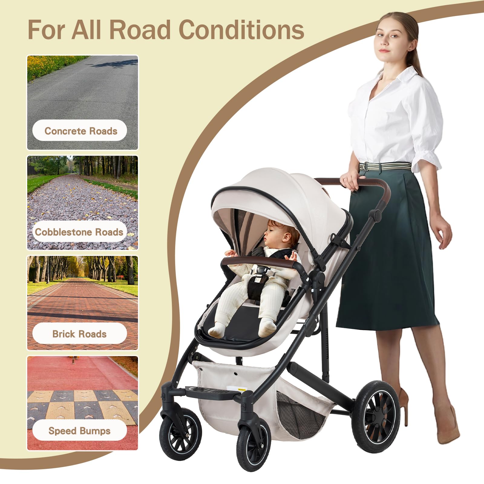 Cochecito Bebe 3 Piezas,Verde-Conjunto de Silla de Paseo&Silla de Coche,Silla de Paseo Reversible con asa Ajustable,Cesto Para Dormir&Capazo con Cubrepiés,Cubrepiés elevado,0-4,22KG