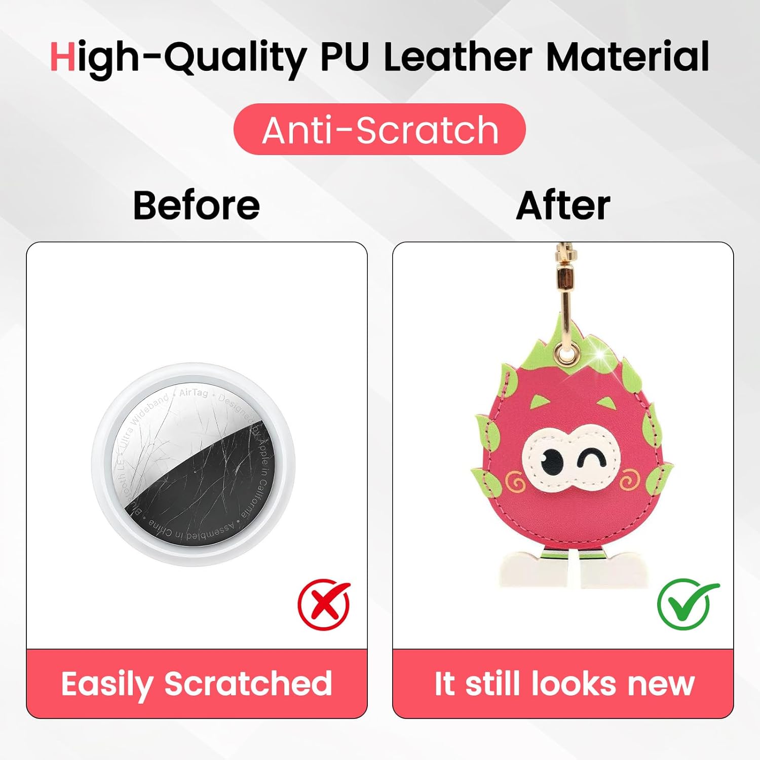 MC Fashion PU Leather Keychain Holder Compatible with AirTag, Cute Insect GPS Tracker Case Charm Key Ring (Roach) - Image 4