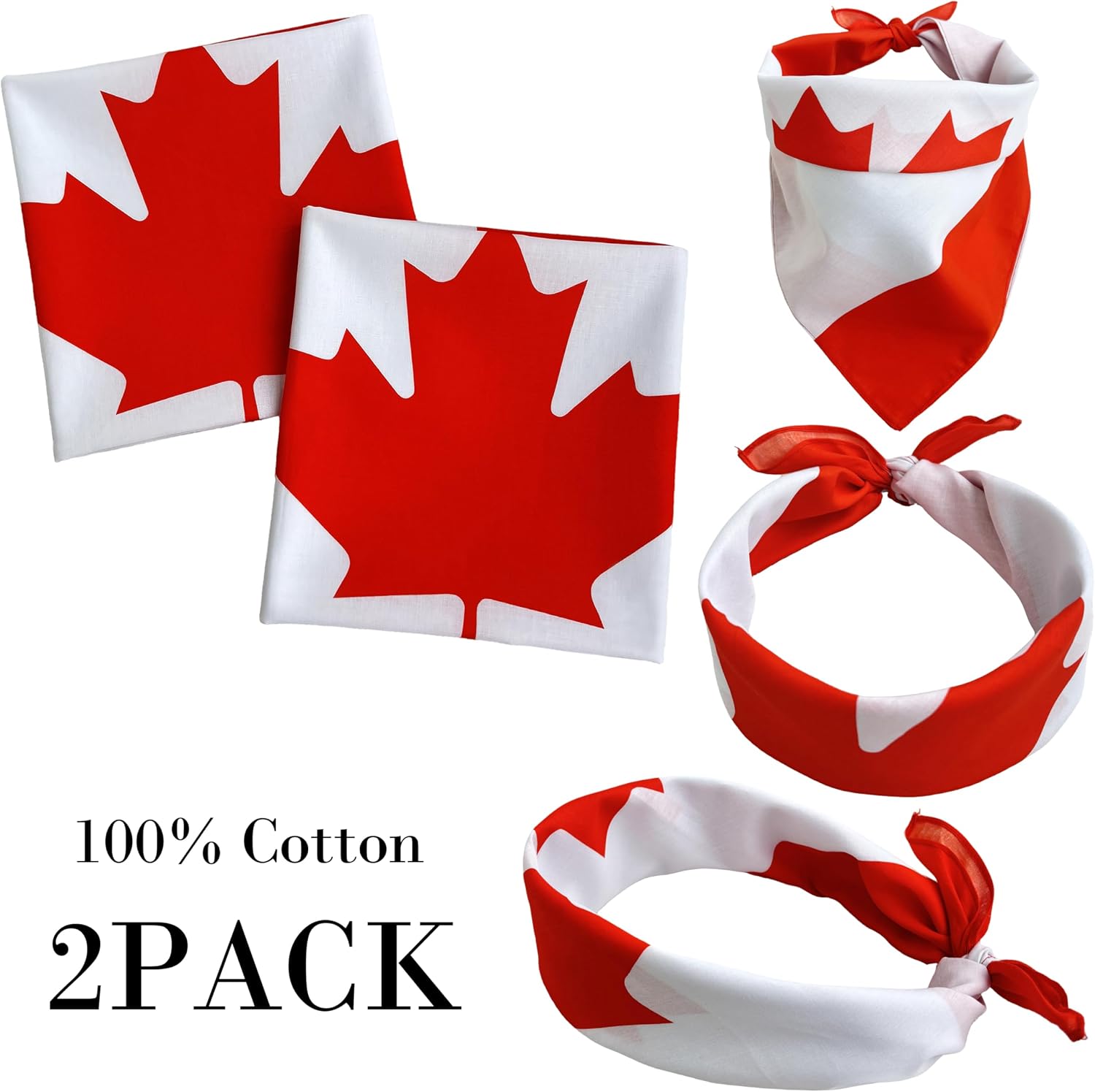 WEITBF 2 Pack Canada Flag Bandana Canadian Scarf Bandanas Headband - 100% Cotton, 22 x 22 inch