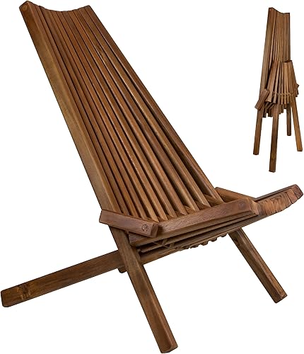 CleverMade Tamarack - Silla plegable de madera para exteriores, elegante silla de madera de acacia de perfil bajo para patio, porche, césped,