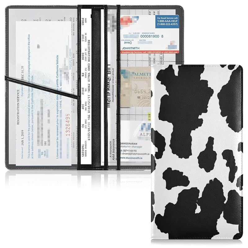 Porta-Documentos para Carro com Estampa de Vaca em Couro e PVC, Organizador para Porta-Luvas com 6 Compartimentos xigua