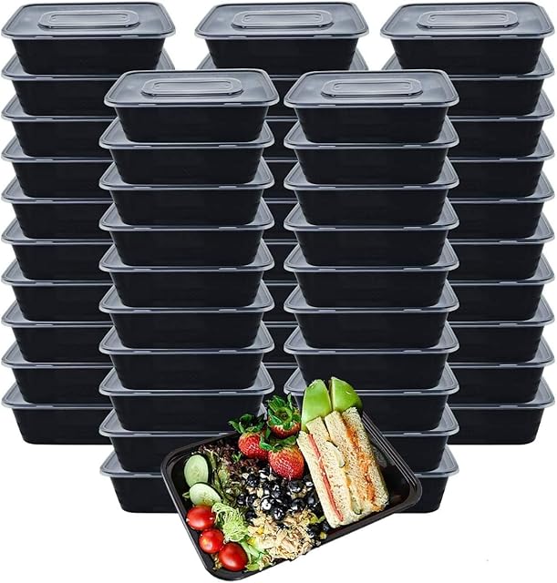 [50 Pack] Meal Prep Containers Reusable 1000ml Food Prep Containers with Lids 50pcs Meal Prep Container Microwavable 1 Compartment Made of BPA Free Plastic, Stackable, Microwavable, Freezer - 1000ml