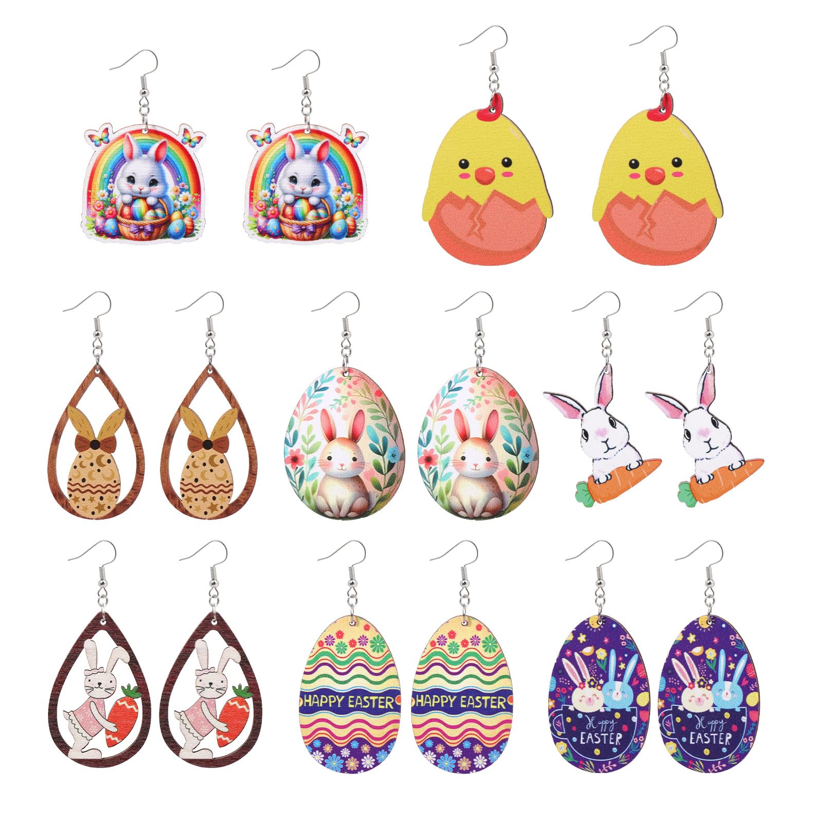 Risyfjew 8 Pairs Earrings for Women Lightweight Wooden Holiday Drop Dangle Earrings Heart Cute Gifts Jewelry Pride Month 4th of July Independence Day