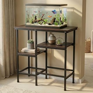 ecofynd 3-Tier Aquarium Stand for Fish Tank, Double-Layer Aquarium Table, Heavy Metal Pipe Leg and Wooden Rack Suitable fo... Price In India