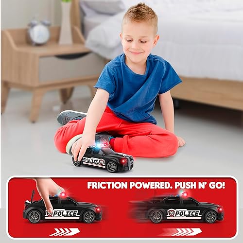 Miniatura 7 de ArtCreativity Coche de policía de juguete Coche de policía a escala 120, luces intermitentes en la azotea y faros y sirena, tronco que se abre y