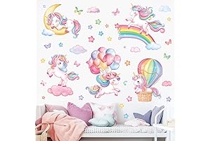 Decalmile Unicorn Wall Stickers for Kids, Sleeping Unicorn Rainbow Wall Decals Hot...