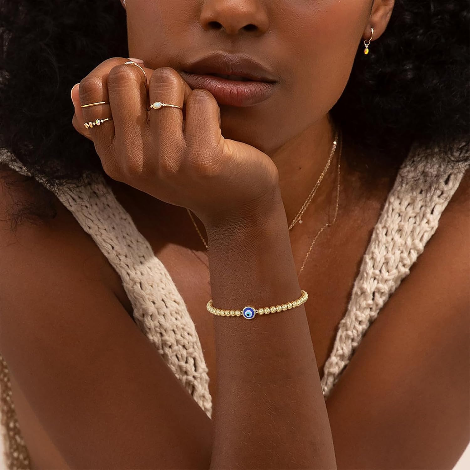 Gold Bracelets for Women 14K Gold Beaded Bracelets Stackable Bracelets for Women Gold Charm Bracelet Non Tarnish Gold Jewelry for Women Trendy - Image 3