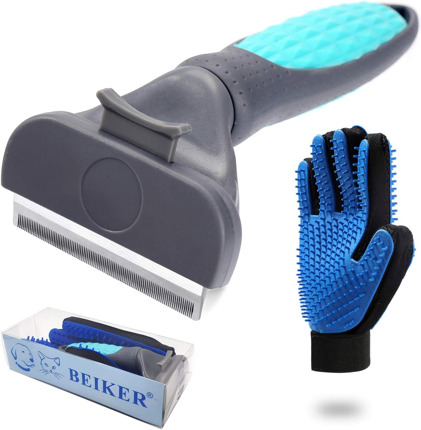 Beiker Self Cleaning Pet De-Shedding Brush Set for Dog & Cat, Professional Pet Grooming Tool Kit for Long - Short Haired Pets Reduces Shedding by up to 98%, Puppy Hair Remover Comb, Soft Rubber Glove : Pet Supplies