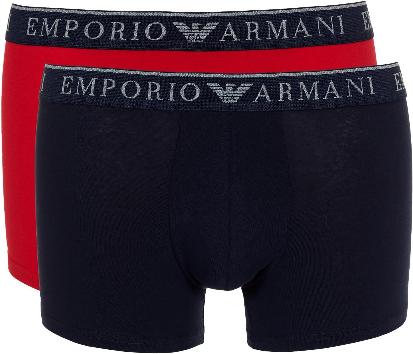 Emporio Armani Mens Stretch Cotton Endurance 2 Pack trunk, Red/Marine, X-Large