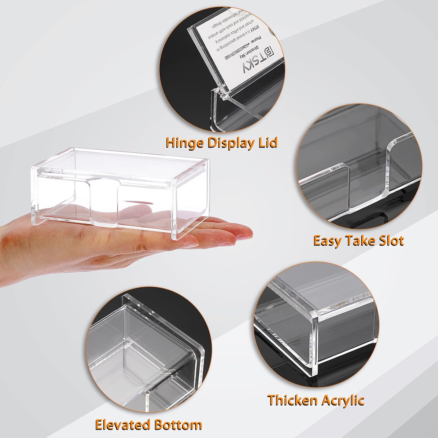 BTSKY Clear Acrylic Business Card Storage Box with Display Lid Countertop image 4