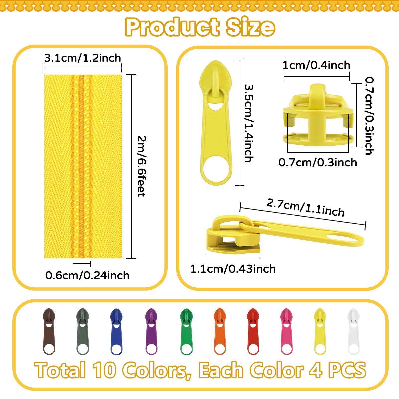 DOITEM 22 Yards/ 20 m 10 Pieces Assorted Colors #5 Nylon Coil Zippers - Image 3