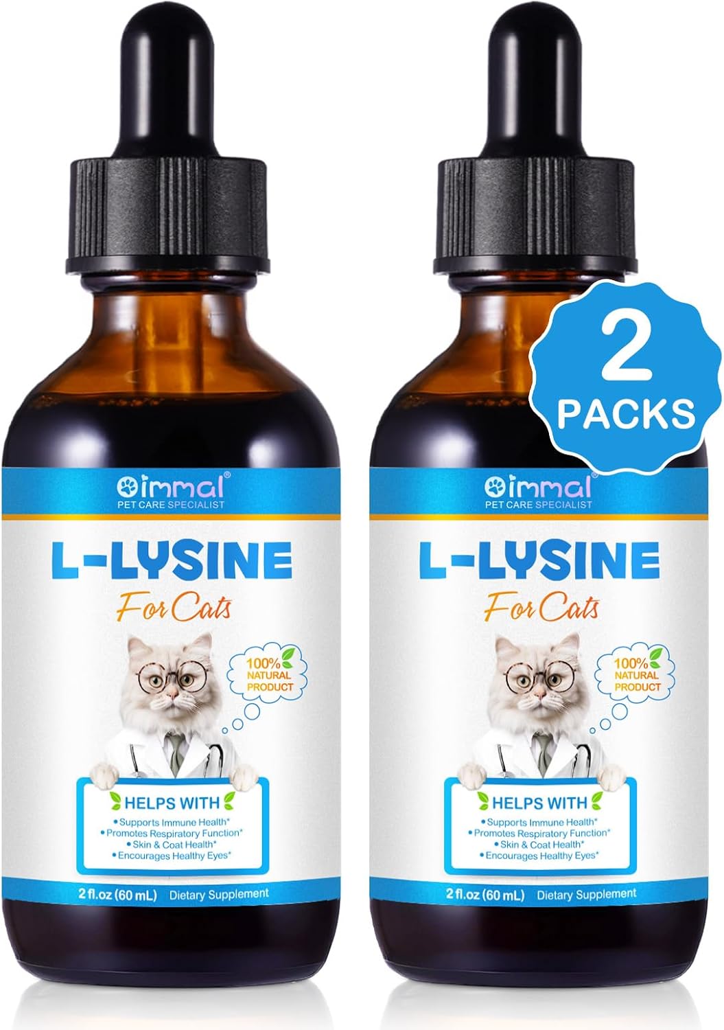 Lysine for Cats L-lysine Drops Immune Support Supplement Cats Feline Respiratory Health, Sneezing & Runny Nose - Pet Liquid Helps Strengthen Natural Defenses 60ml (120ml)