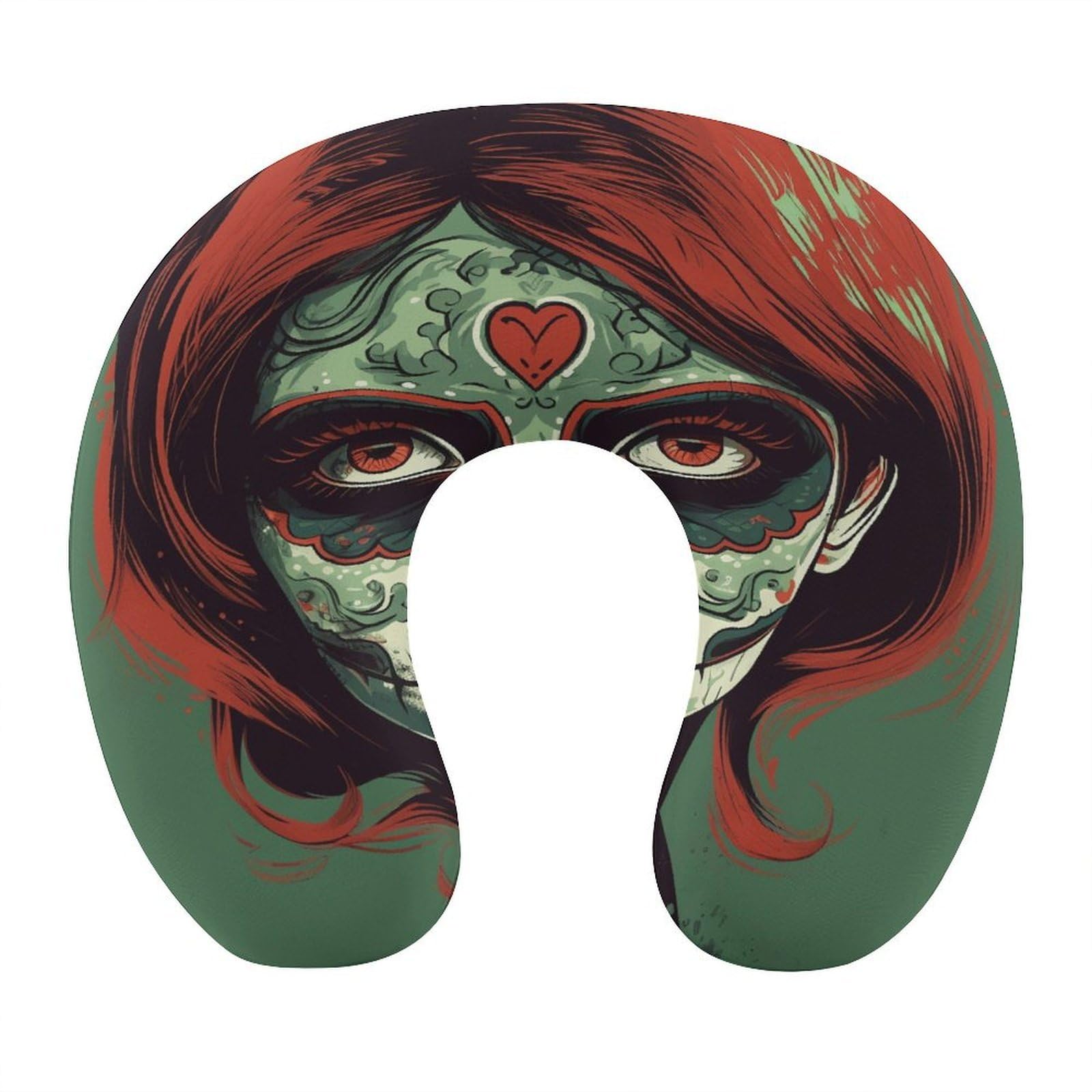 Adfgyerh Style Skull Makeup U-Shaped Pillow，Memory Foam Pillow Core，Cushion ，Provide Neck Support ，Travel Pillow，Suitable For Airplanes, Cars, Homes, And Offices.