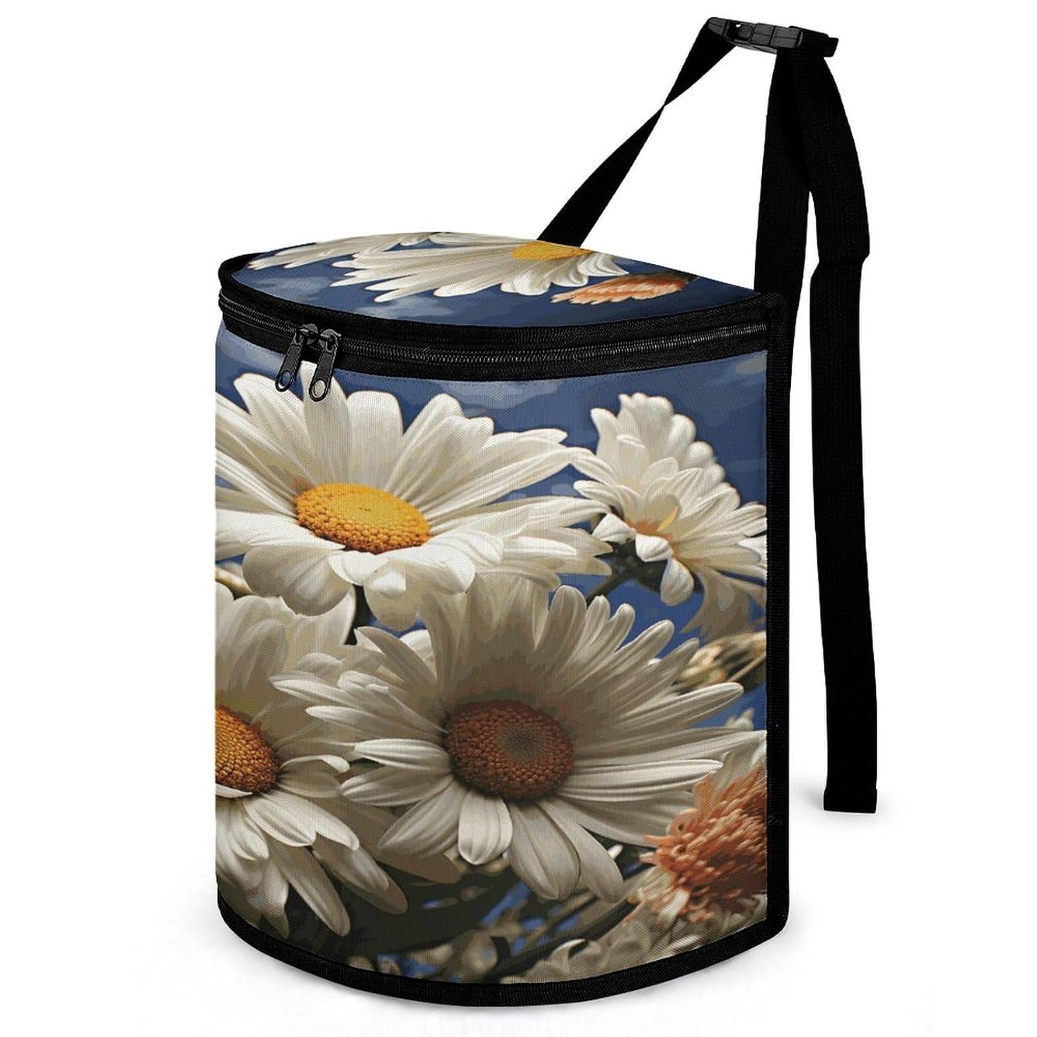 Floral Daisy Car Trash Bag Large Capacity Car Garbage Can with Lid Collapsible Portable Auto Trash Bin Hanging Auto Organizer Storage Bag for Travelling Outdoor