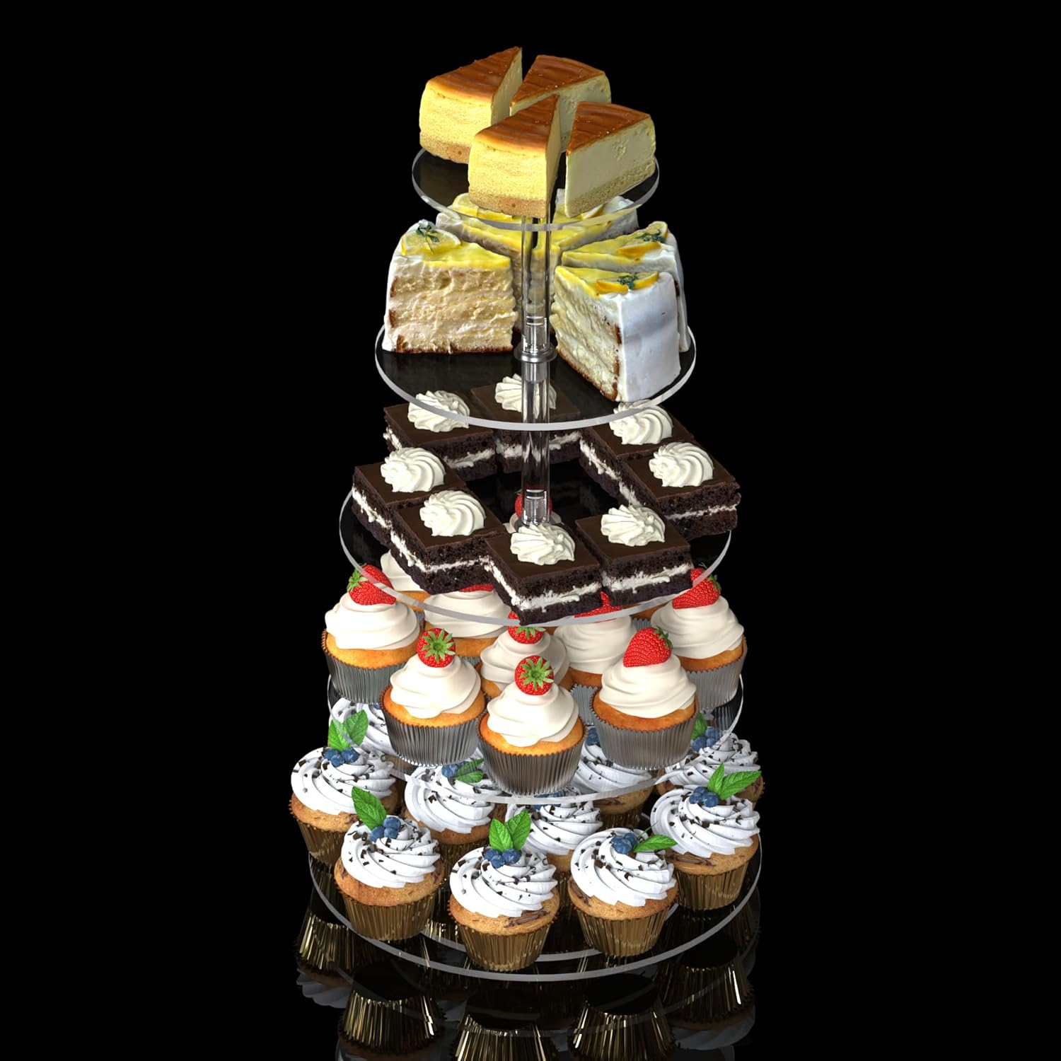 5-Tier Rotating Cupcake Stand, Clear Acrylic 360° Spinning Dessert Display Tower for Cakes & Pastries, Serving Stand for Weddings, Birthdays, Parties