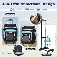 Vista 2 de INSMEER Cooler with Wheels and Handle, 80 Cans/50L Rolling Cooler, Portable Soft Sided Cooler with Wheel, 2-in-1 Collapsible Trolley Cart, Large