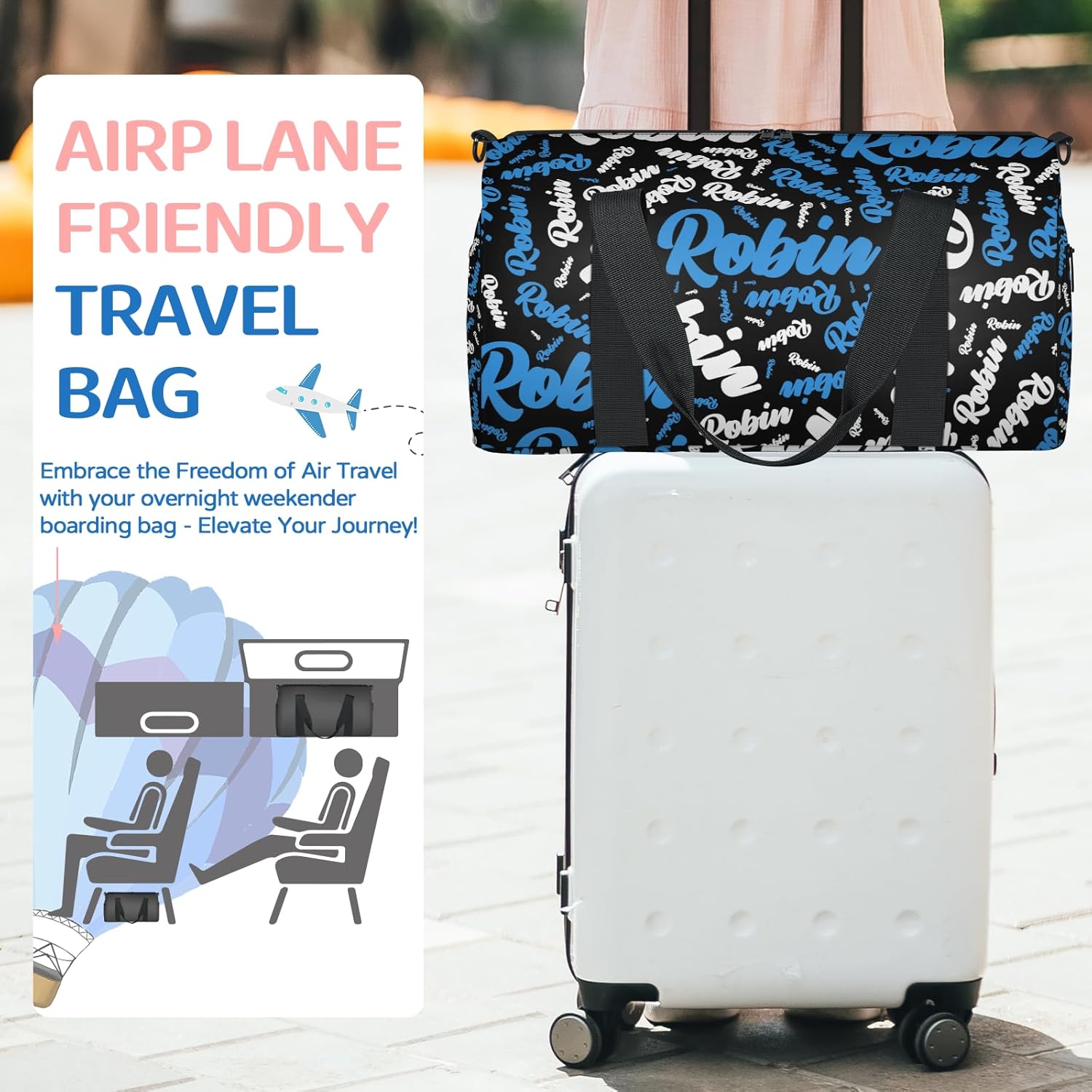 Custom-Dance-Gymnastics-Bag for Girls Personalized Kids Duffle Bag Cheerleader Team Bag for Travel Gym Sport Blue White Black - Image 4