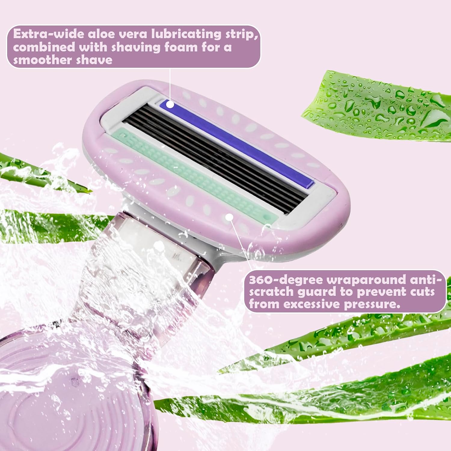 Women's Underarm Razor for Sensitive Skin - Waterproof Non-Slip Shaver with Aloe & Vitamin E Lubricating Strip, Water-Activated Gentle Hair Removal, Portable Bikini Trimmer (Purple)