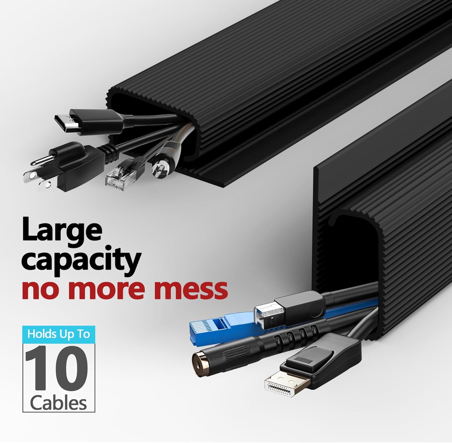 Under Desk Cable Management, 15.7 in Computer Cable Management Black, 6Pcs Self-Adhesive J Channel Wire Raceway, Computer Cord Hider for Home & Office, Kid & Pet Trip Prevention