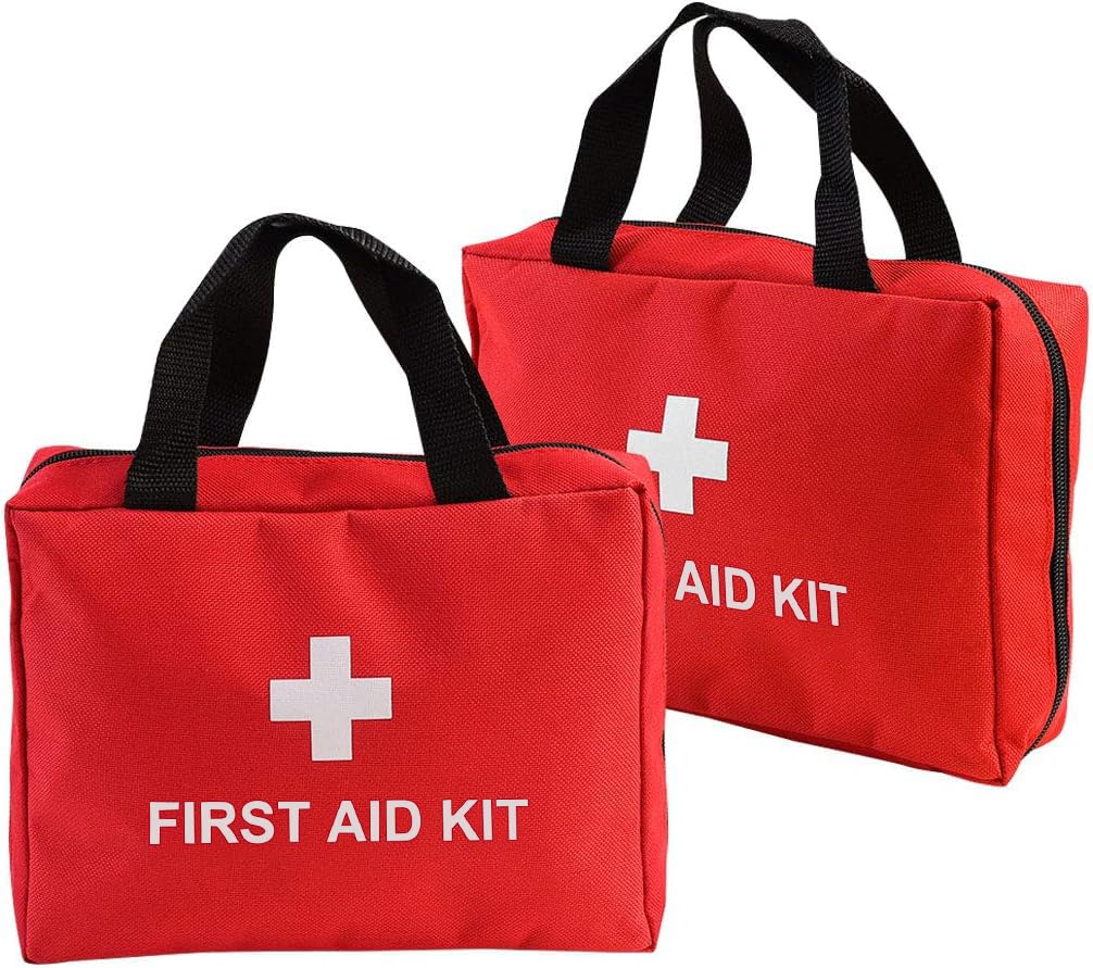 2 Pack Nylon First Aid Empty Kit,Compact and Lightweight First Aid Bag for Emergency at Home, Office, Car, Outdoors, Boat, Camping, Hiking(Bag Only) (2 Pack Red With Handles)