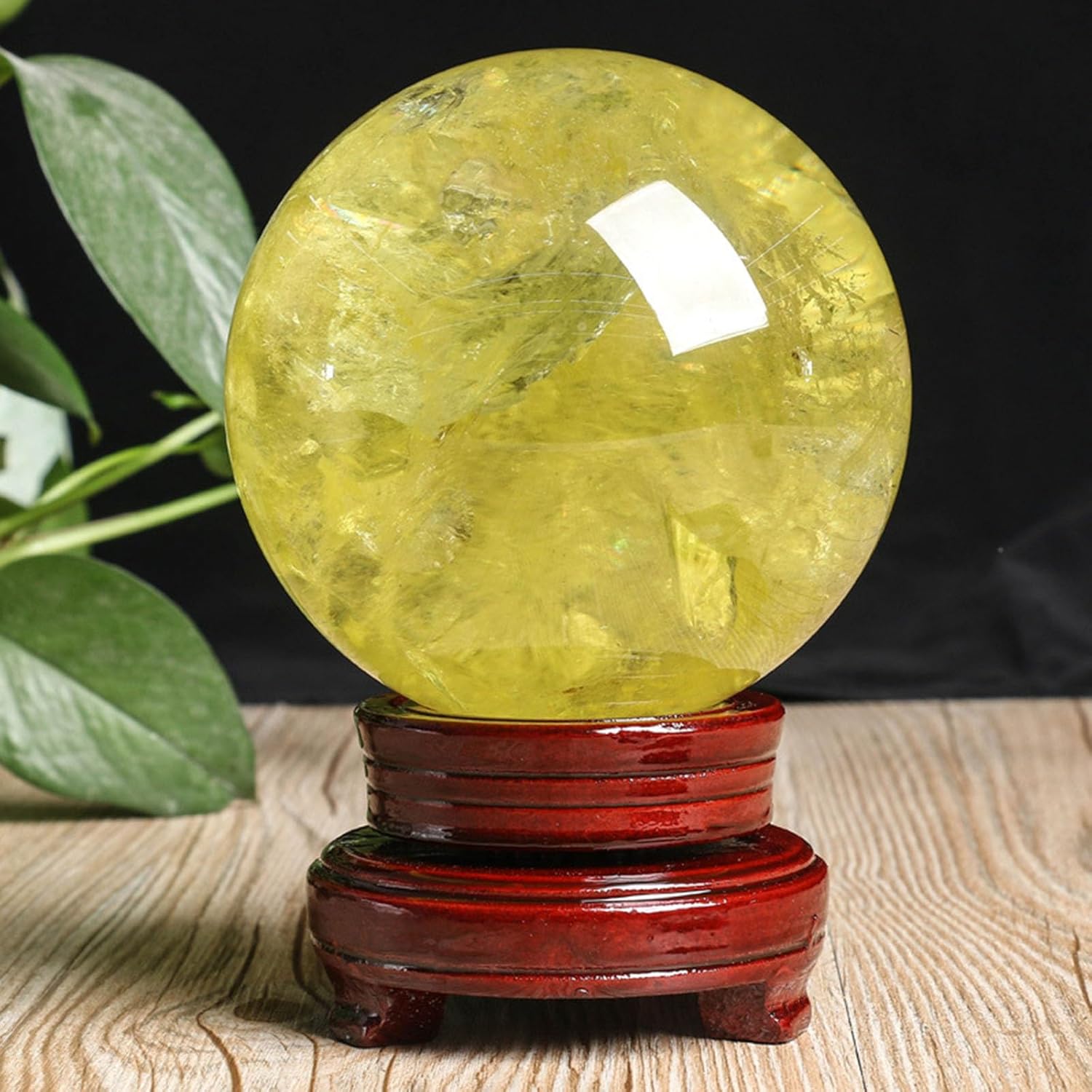 Citrine Crystal Ball, Spheres with Wooden Stand, Crystal Quartz Stones for Feng Shui Home & Office Decor, Gifts for Attract Wealth,6cm