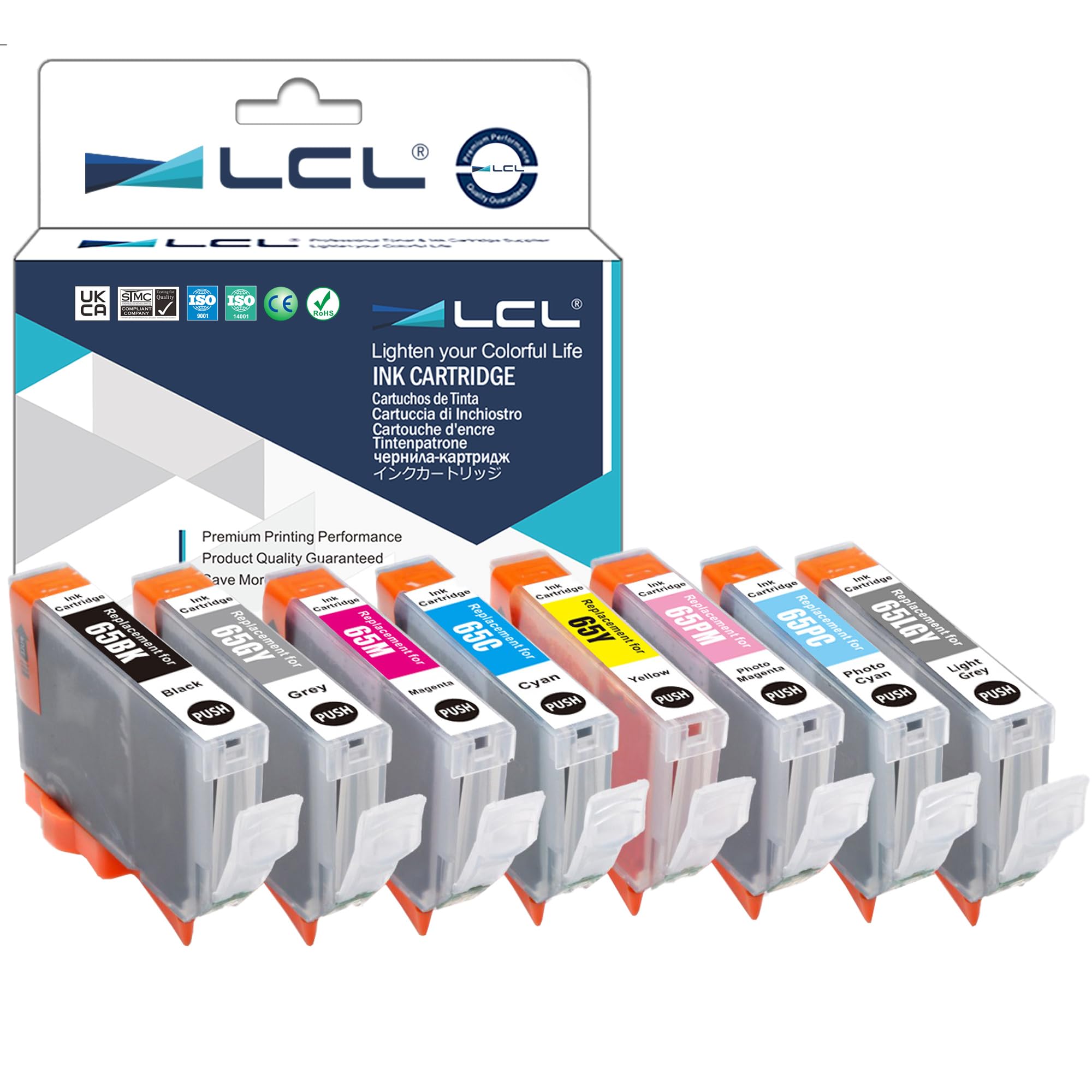 Compatible Ink Cartridge CLI-65 CLI65 (8-PACK BK C M Y PC PM GY LGY) Replacement for Canon PIXMA PRO-200