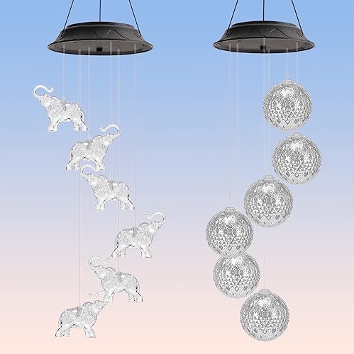 Miniatura 1 de Campanillas de viento solares, 2 carillones de viento LED automáticos que cambian de color, elefante/metal plateado, carillón de viento decorativo