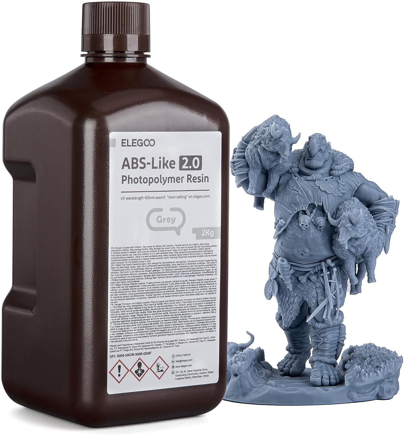 ELEGOO ABS Like 3D Printer Upgraded Resin 2.0, 405nm UV Curing Photopolymer Resin for LCD 3D Printing Grey 2000g