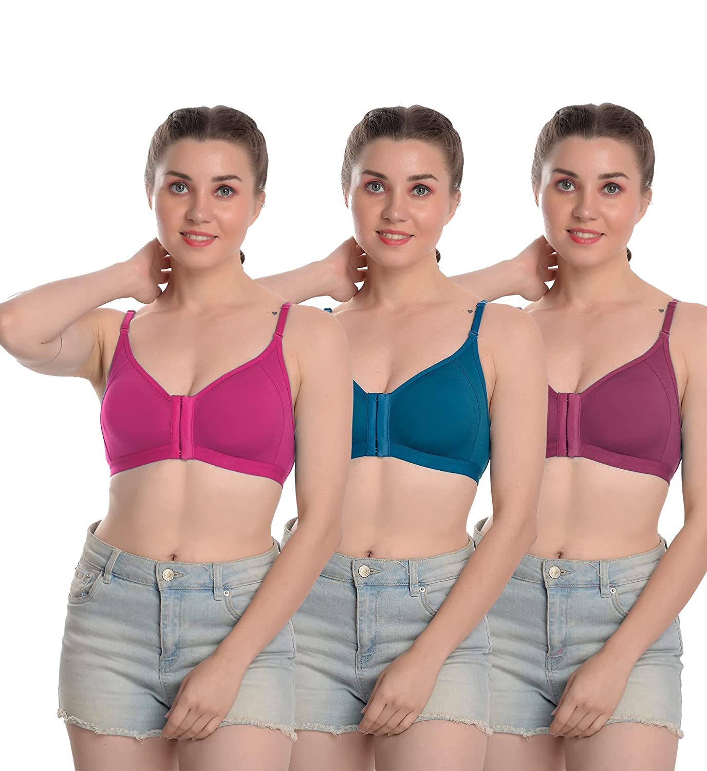 LX PRODUCTS Women's Cotton Non Padded Non-Wired Regular dabel Aster Bra (Pack of 3