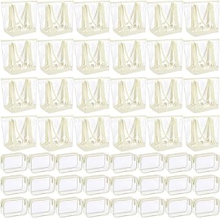 48 Pcs Clear Tote Bags with Makeup Bags, 16x13x5.5 Beach Tote Bags Bulk Waterproof for Women Team Travel Stadium (Ivory)