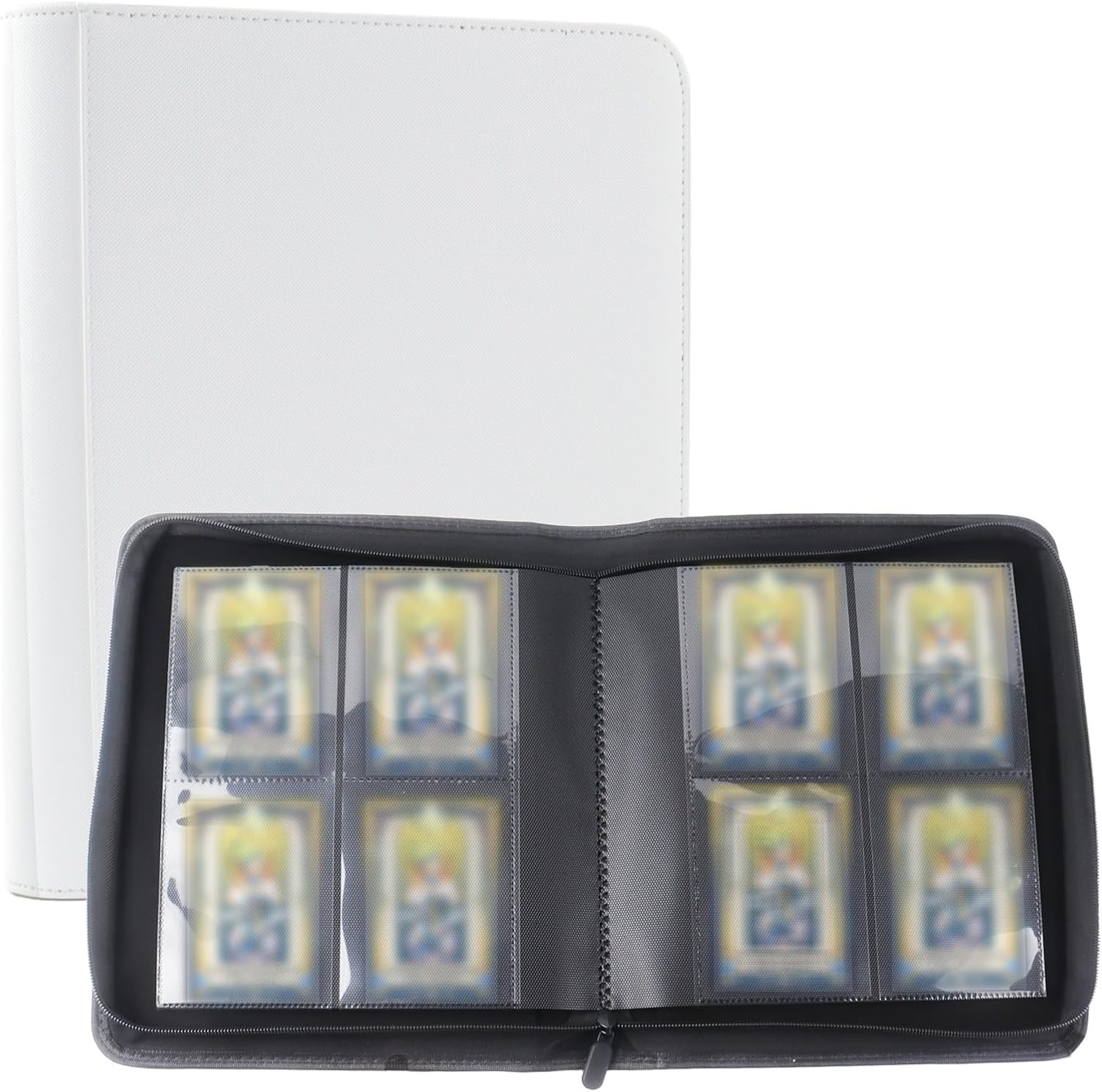 Klmnop Top loader Binder, Holds 128 Cards, 4-Pocket Double Sided Top Loader Trading Card Binder Album for 3"x4" Rigid Cards Trading or Sports Cards(White)