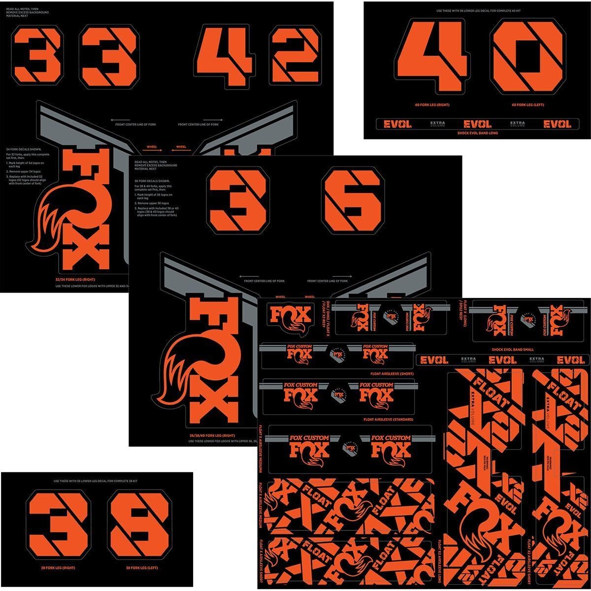 FOX Racing Shox Fork & Shock Decal Kit Factory Orange, One Size
